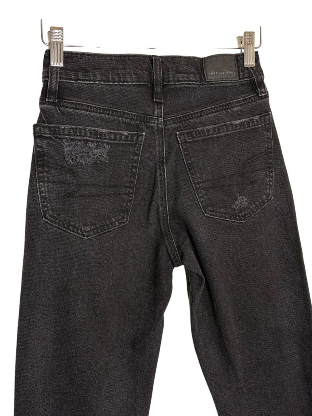 American Eagle Outfitters Real Good Stretch Distressed Jeans Women Black 000 - Picture 4 of 7